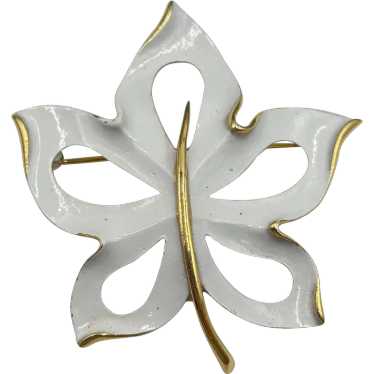 Signed NAPIER Leaf Brooch White Enamel Pin Designe