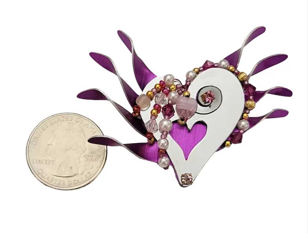 Liztech 1999 Heart Glass Bead Brooch Pin, Signed … - image 5
