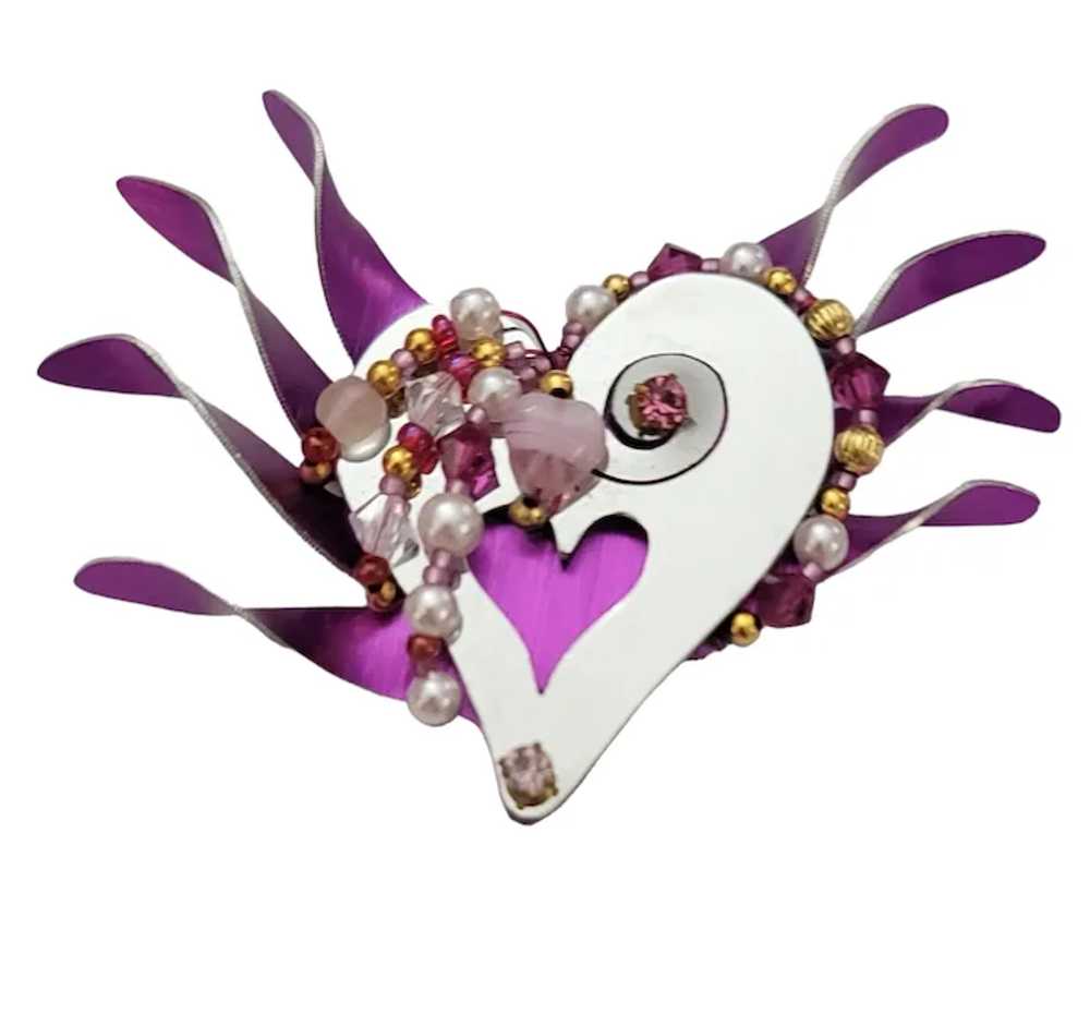 Liztech 1999 Heart Glass Bead Brooch Pin, Signed … - image 8