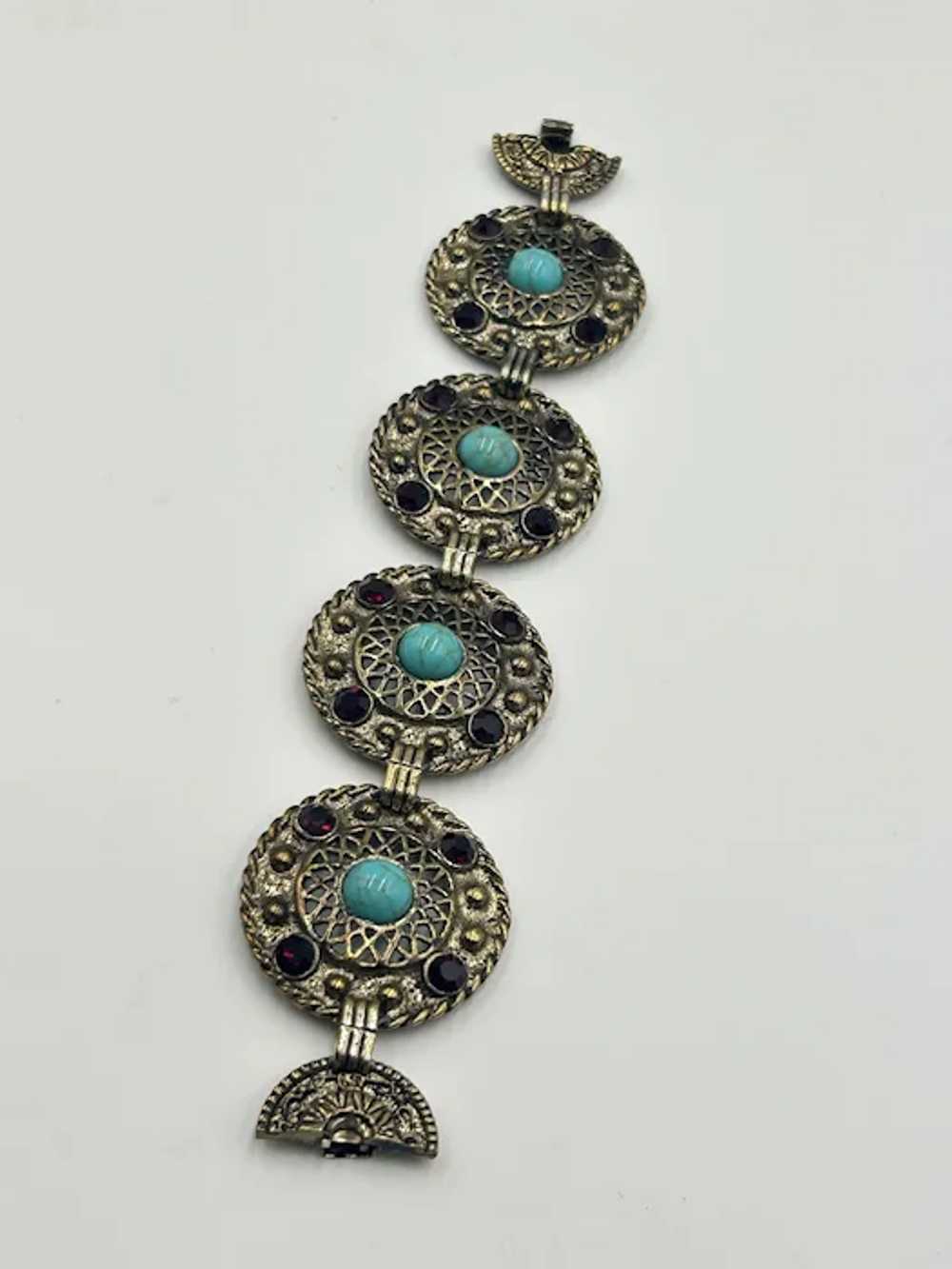 Vintage Wide Panel Bracelet Ornate Round Links Bl… - image 3