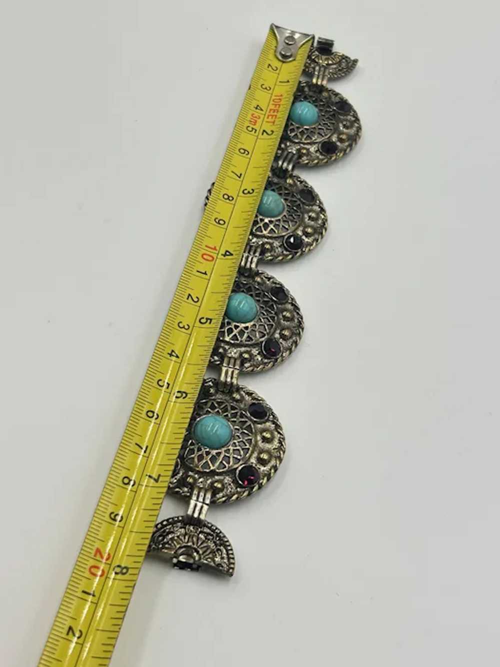 Vintage Wide Panel Bracelet Ornate Round Links Bl… - image 5