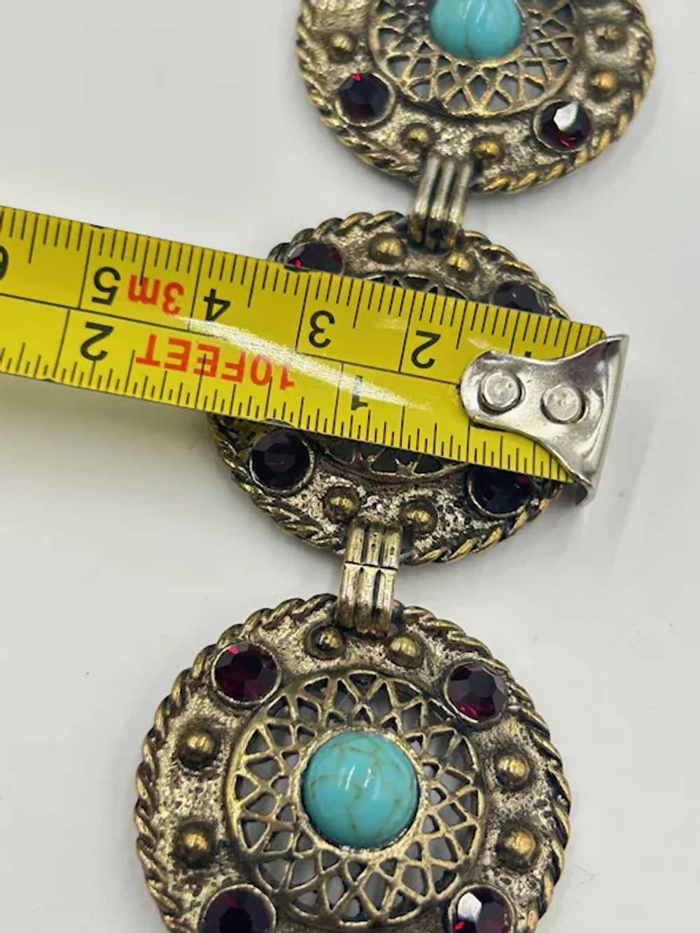 Vintage Wide Panel Bracelet Ornate Round Links Bl… - image 6