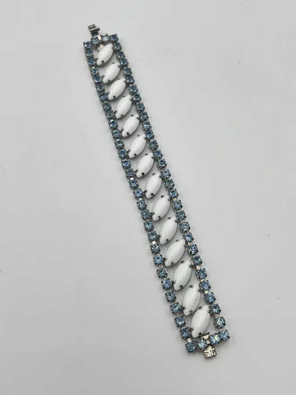 Vintage Milk Glass & Light Blue Rhinestone Bracel… - image 2