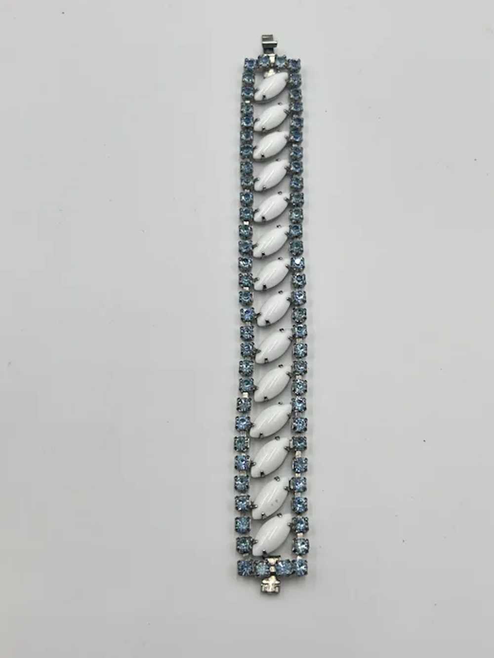 Vintage Milk Glass & Light Blue Rhinestone Bracel… - image 3