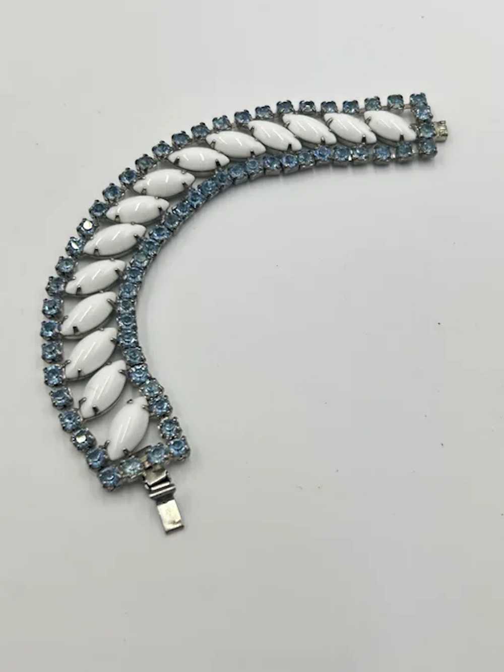 Vintage Milk Glass & Light Blue Rhinestone Bracel… - image 4