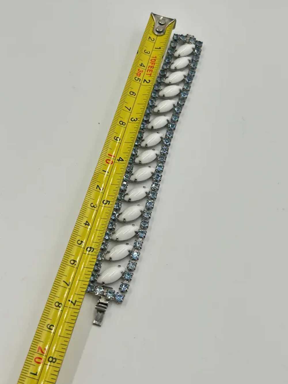 Vintage Milk Glass & Light Blue Rhinestone Bracel… - image 6