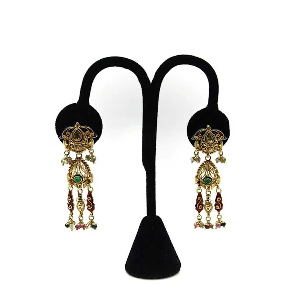 Vintage 22K Gold Indian Chandelier Earrings with … - image 3