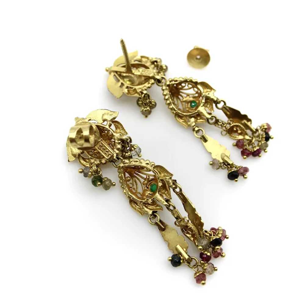 Vintage 22K Gold Indian Chandelier Earrings with … - image 4