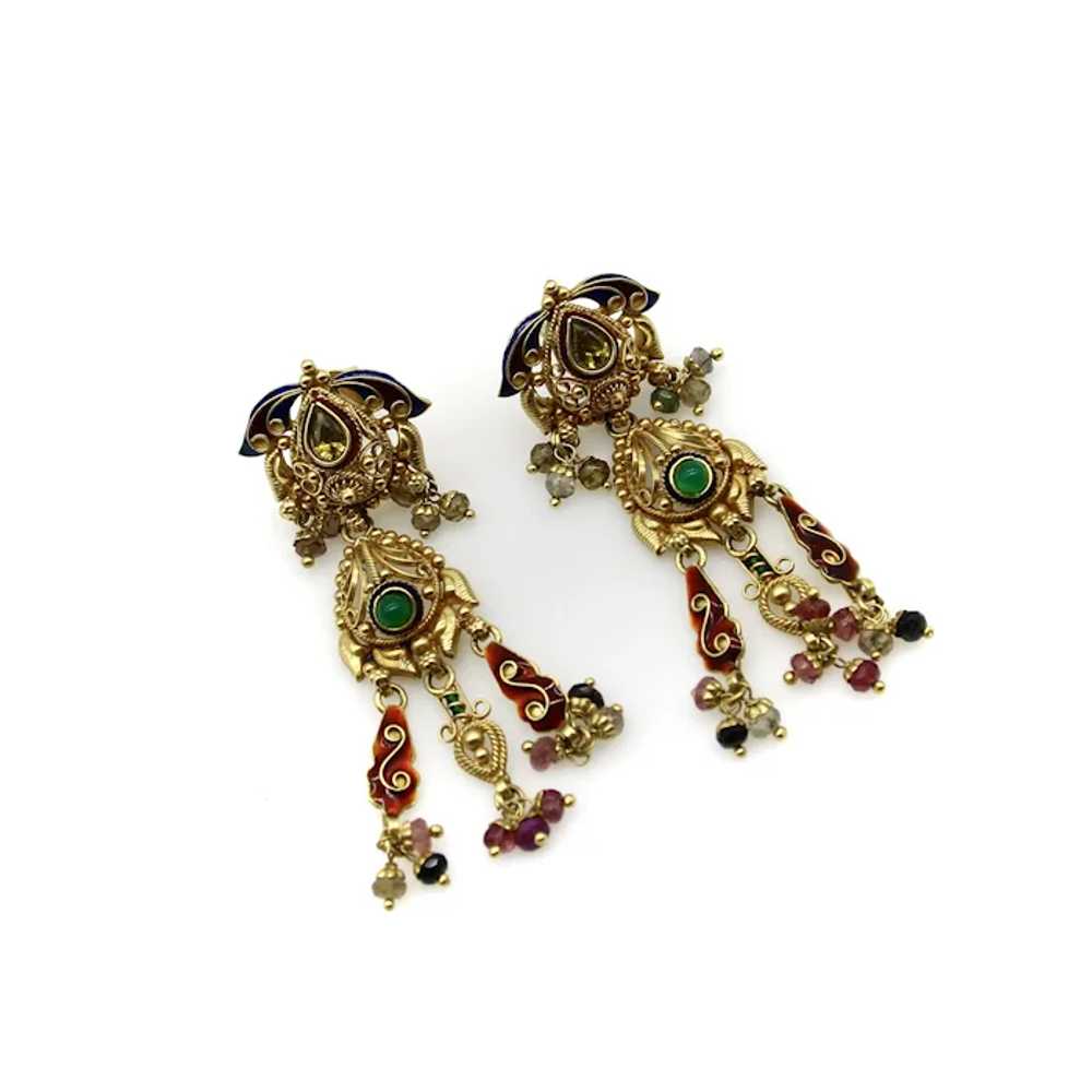 Vintage 22K Gold Indian Chandelier Earrings with … - image 5