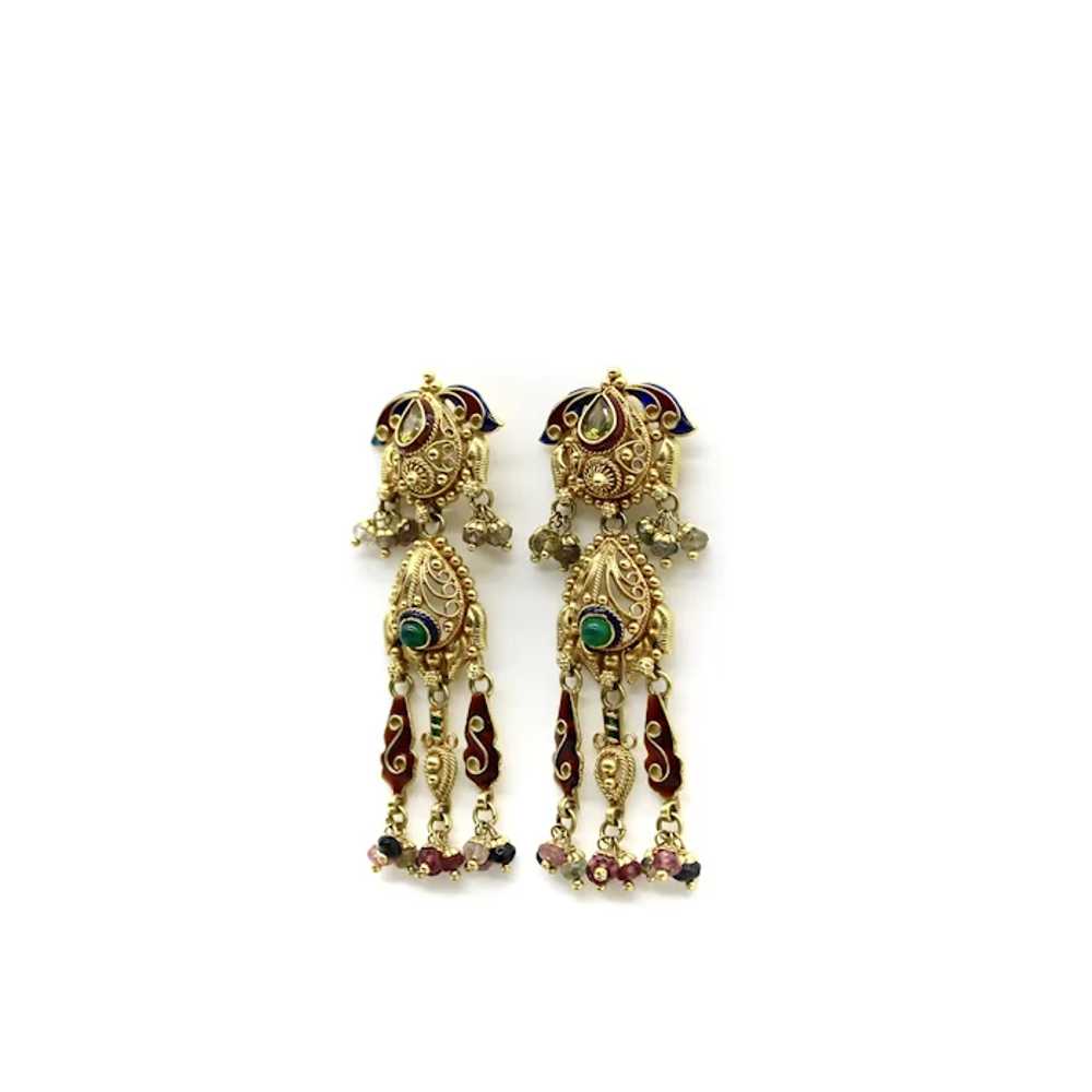 Vintage 22K Gold Indian Chandelier Earrings with … - image 6