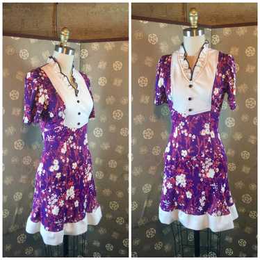 1970s Floral Print Mini Knit Dress - image 1