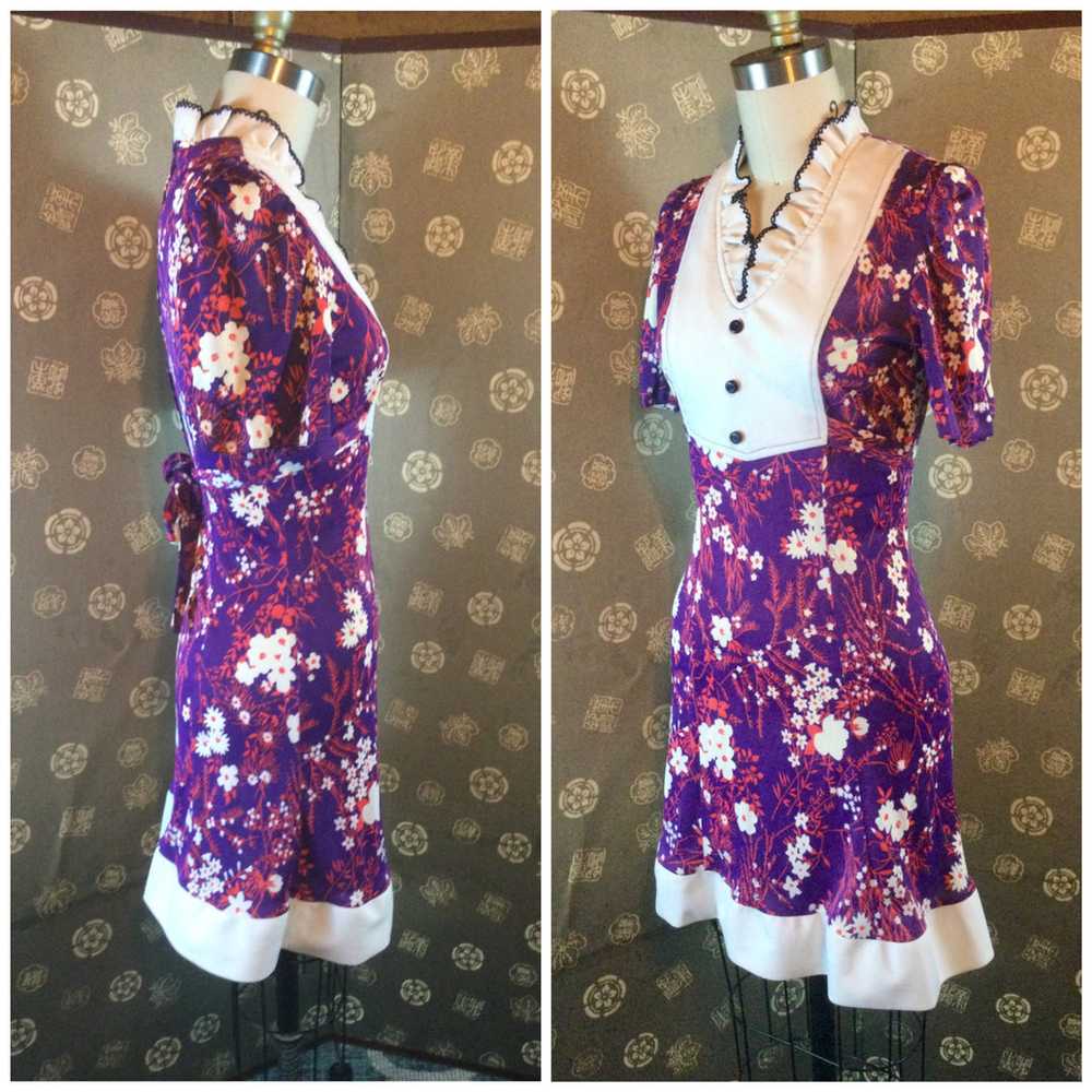 1970s Floral Print Mini Knit Dress - image 2