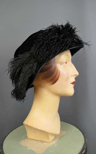 Antique Edwardian 1910s 1920s Hat Black Velvet Wit