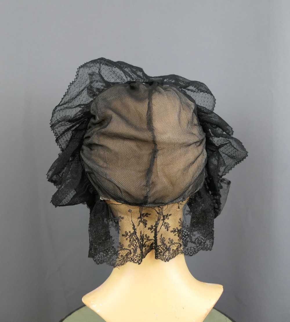 Antique Victorian Black Lace Bonnet, 1800s Silk H… - image 8