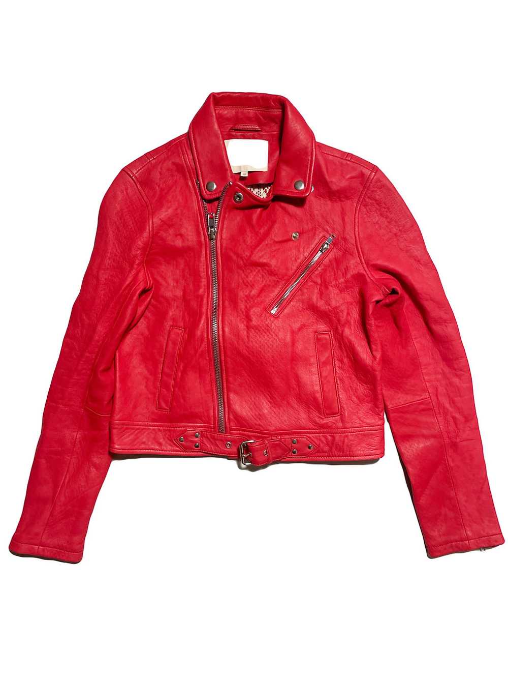 Maje Bright Red Leather Jacket UK 12 - image 1