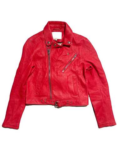 Maje Bright Red Leather Jacket UK 12 - image 1