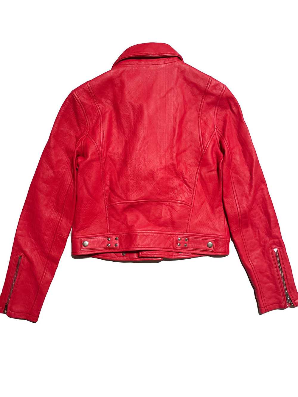 Maje Bright Red Leather Jacket UK 12 - image 2