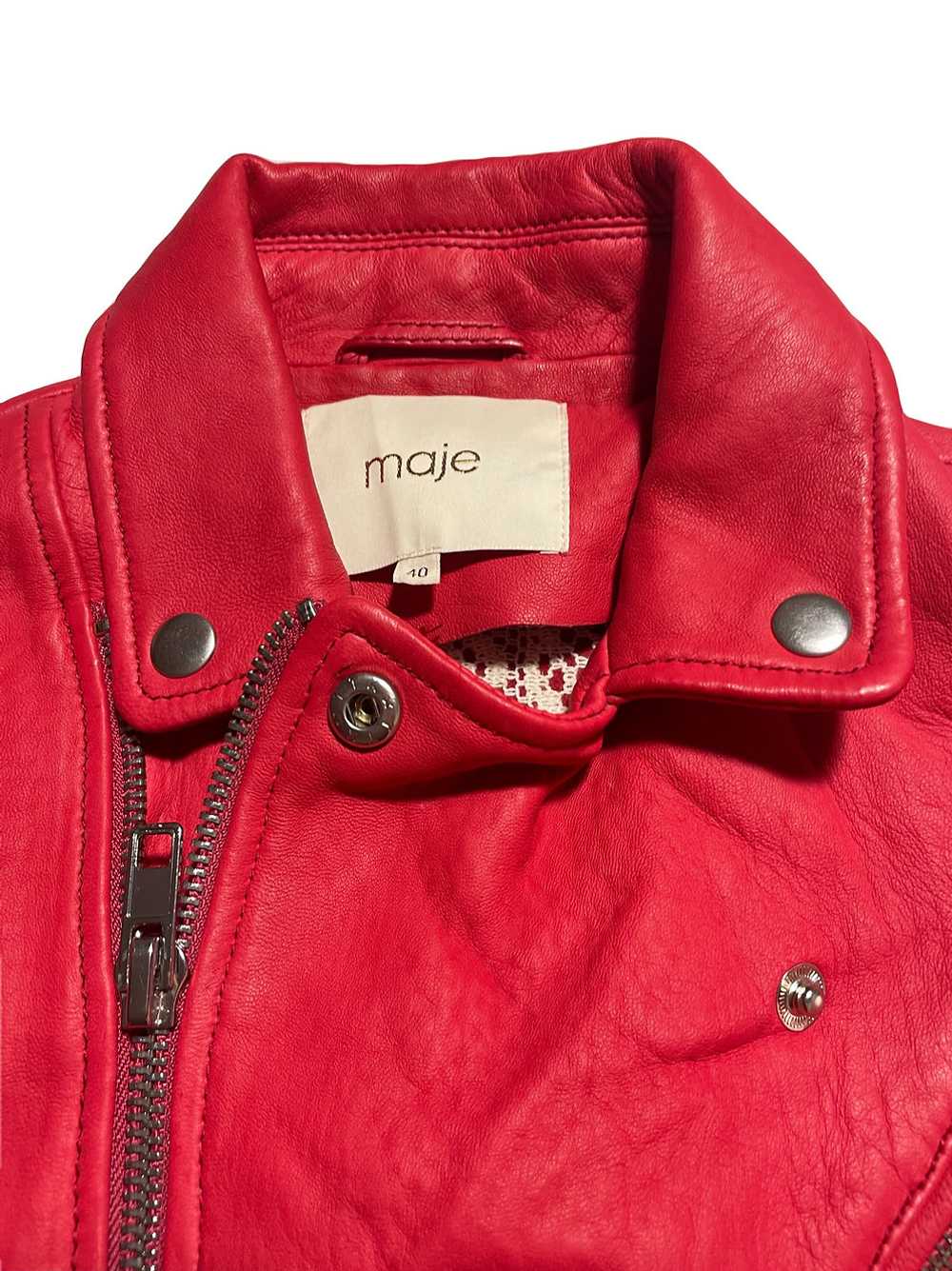 Maje Bright Red Leather Jacket UK 12 - image 3