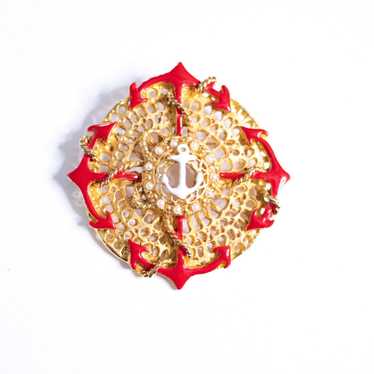 Vintage Red, Gold, and White Anchor Brooch