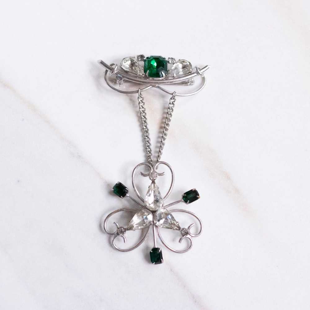 Vintage Art Deco Emerald Green and Diamante Cryst… - image 2