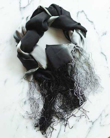 MNG Black and Gray Silky Evening Wrap, Fringe