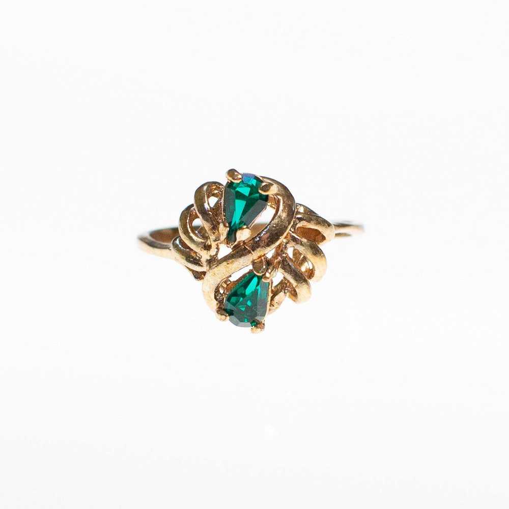 Emerald Green Pear Shaped Crystal Cocktail Ring - image 1