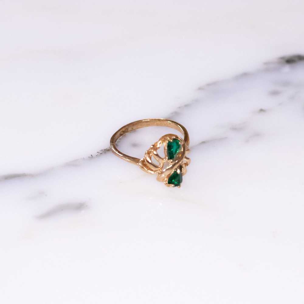 Emerald Green Pear Shaped Crystal Cocktail Ring - image 2