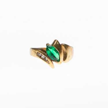 Emerald Green Crystal Statement Ring with Diamant… - image 1
