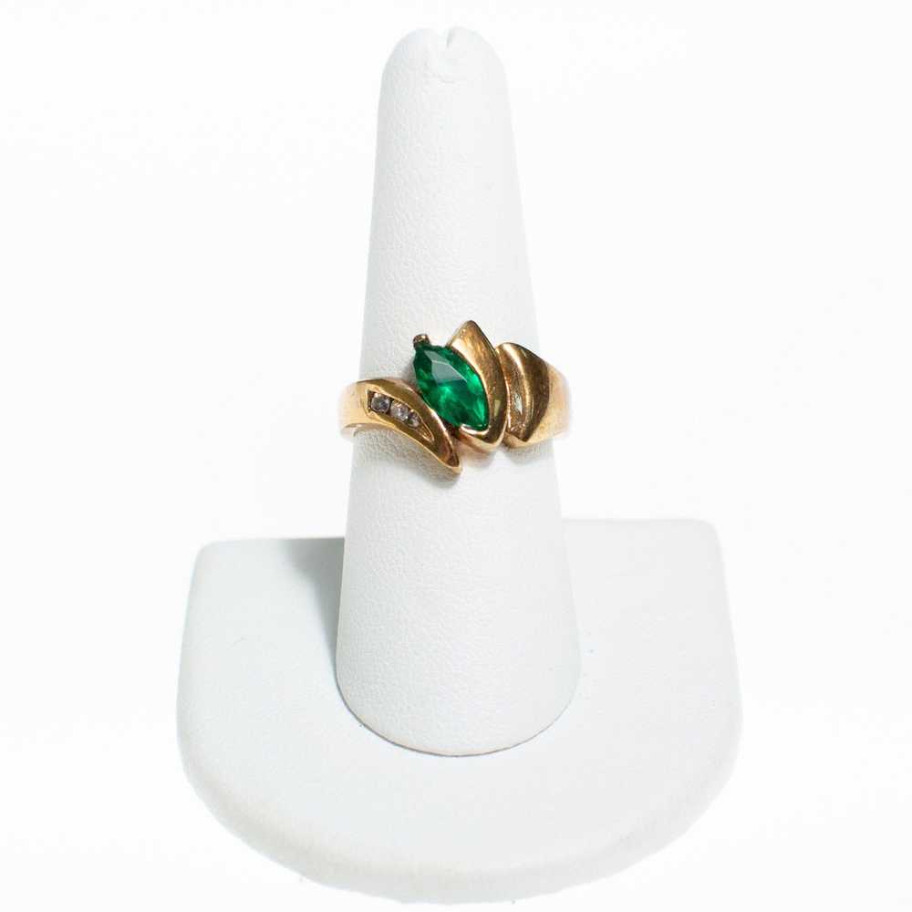 Emerald Green Crystal Statement Ring with Diamant… - image 2
