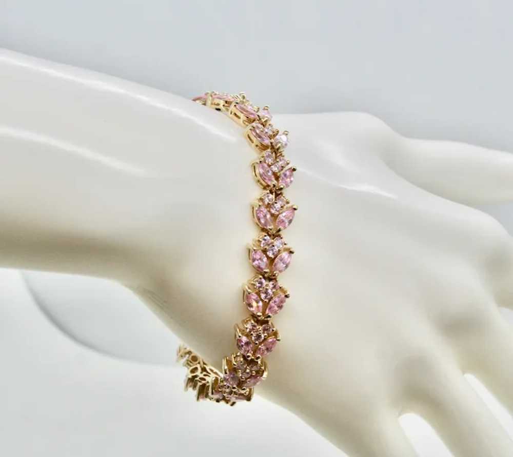 Sterling Pink & Lavender CZ Stone Bracelet~ 7" - image 2