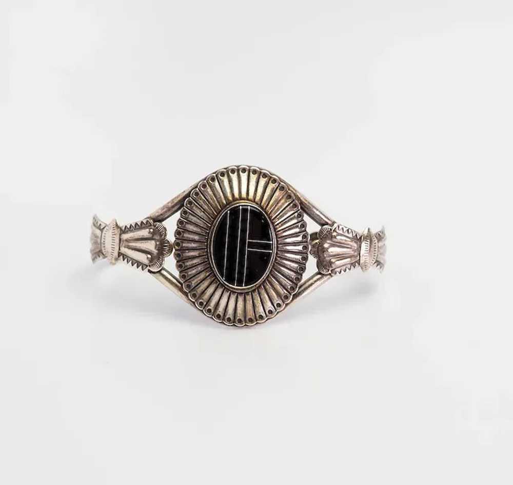 Vintage sterling silver inlaid onyx Native Americ… - image 2