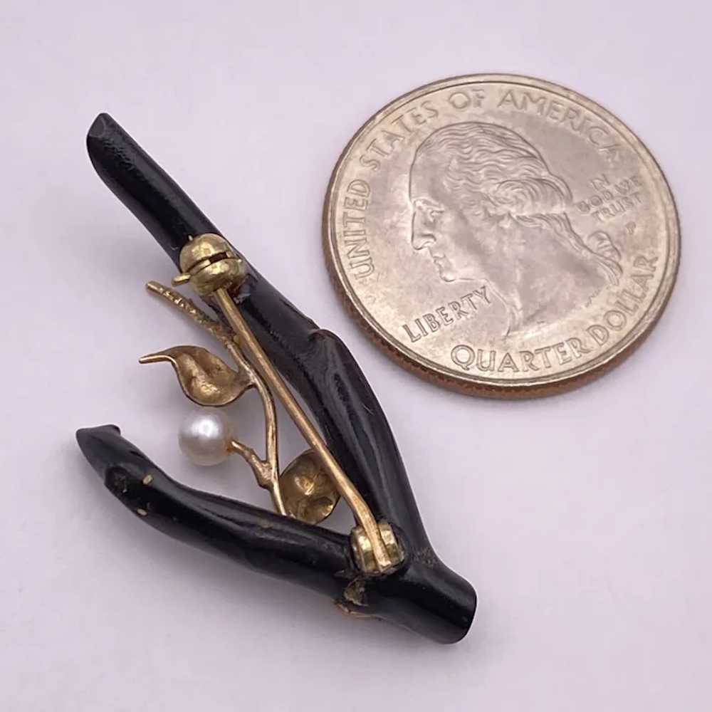 Black Coral Branch 14K Gold and Cultured Pearl Br… - image 3