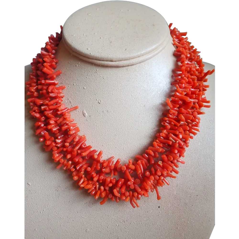 *Vintage Three Strand Branch Coral Necklace - image 1