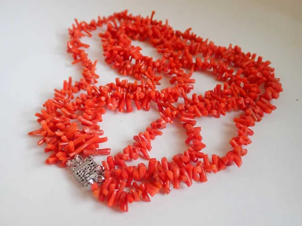*Vintage Three Strand Branch Coral Necklace - image 2