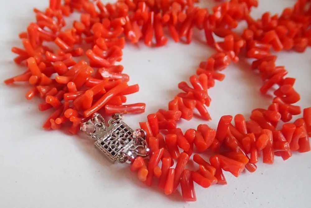 *Vintage Three Strand Branch Coral Necklace - image 3