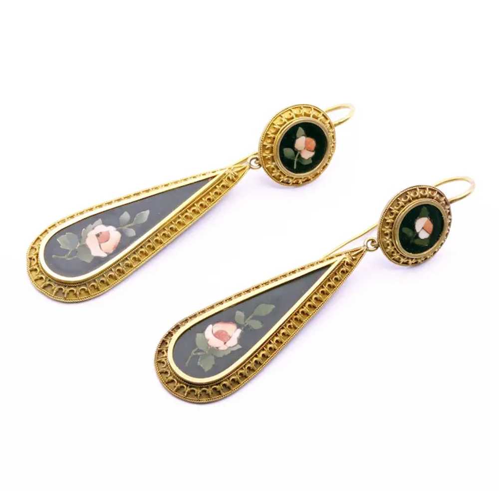 Antique Victorian Neo-Classic Earrings Gold Pietr… - image 2