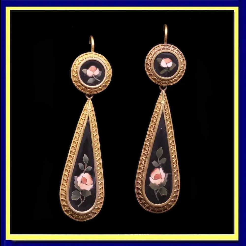 Antique Victorian Neo-Classic Earrings Gold Pietr… - image 3