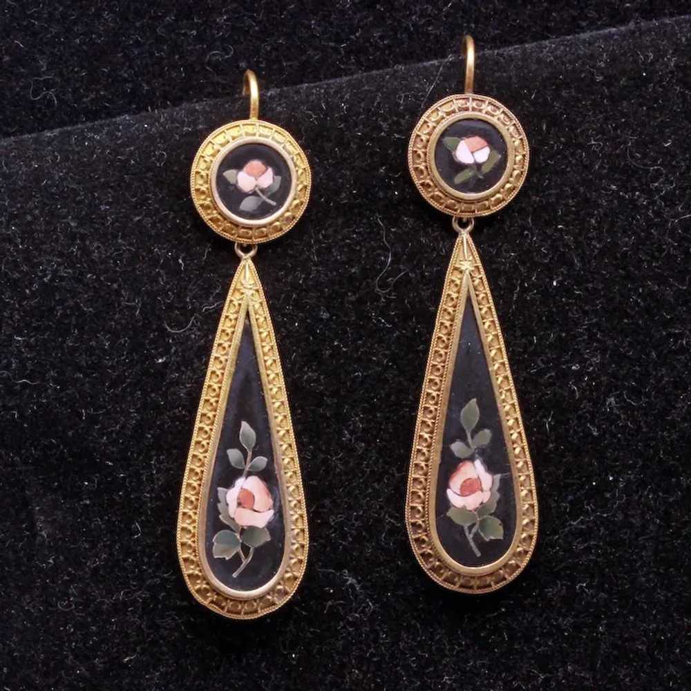 Antique Victorian Neo-Classic Earrings Gold Pietr… - image 9