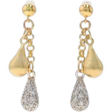 Yellow Gold Diamond Teardrop Dangle Earrings - 18… - image 1
