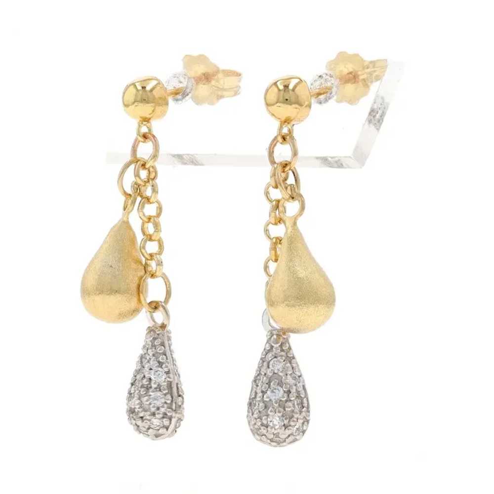 Yellow Gold Diamond Teardrop Dangle Earrings - 18… - image 2