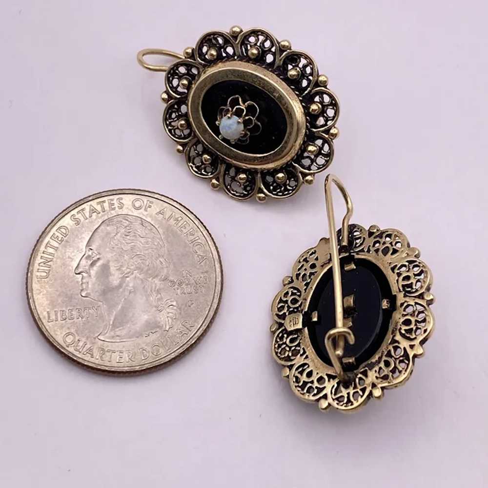 Victorian Revival Drop Earrings 14K Gold, Onyx an… - image 4