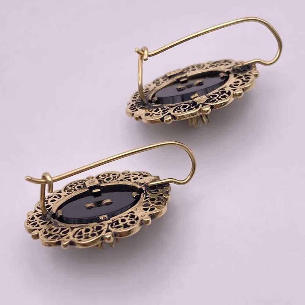Victorian Revival Drop Earrings 14K Gold, Onyx an… - image 8