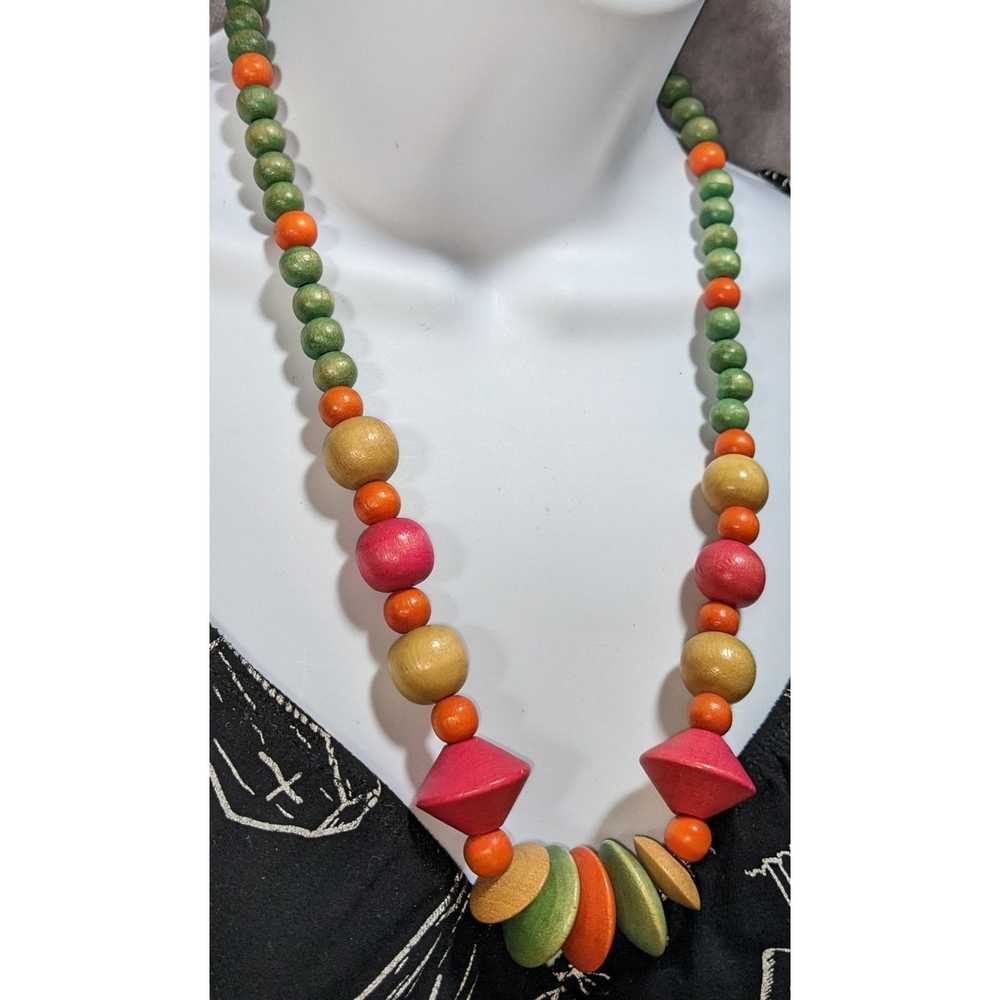 Other Vintage Rainbow Wooded Beaded Statement Nec… - image 1