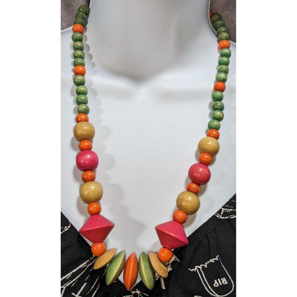 Other Vintage Rainbow Wooded Beaded Statement Nec… - image 3