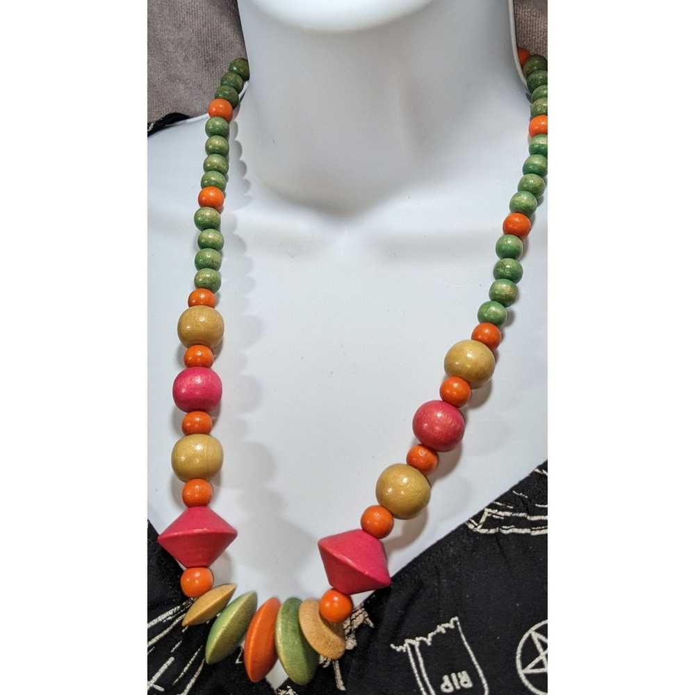 Other Vintage Rainbow Wooded Beaded Statement Nec… - image 4