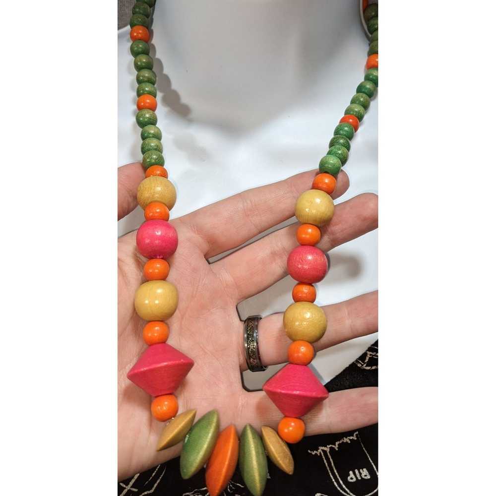 Other Vintage Rainbow Wooded Beaded Statement Nec… - image 5