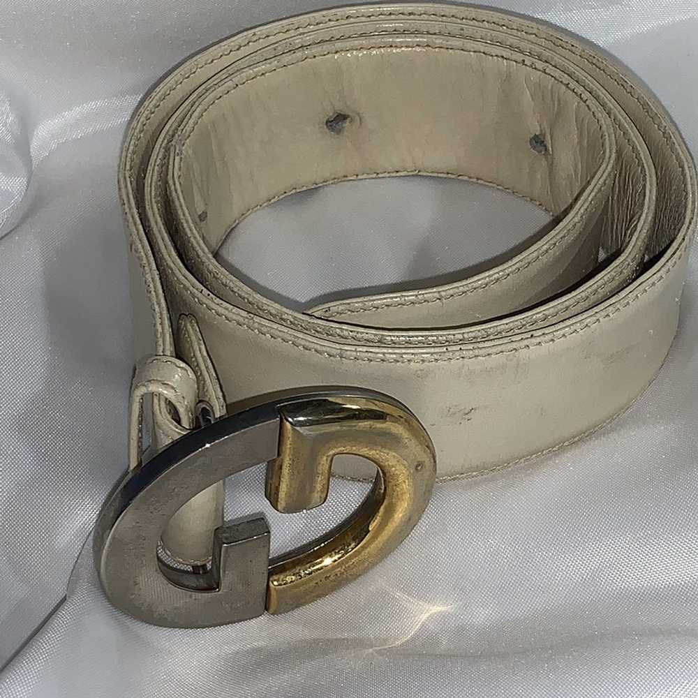 Gucci GUCCI 75cm cream calfskin LEATHER belt GG l… - image 12