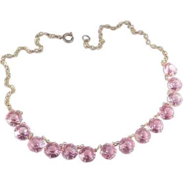 Germany Pink Crystal Glass Link Necklace - image 1