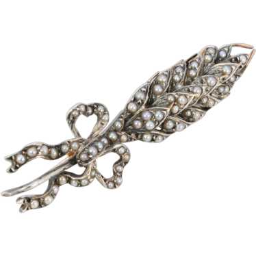 Antique corn brooch in gold, silver and natural p… - image 1