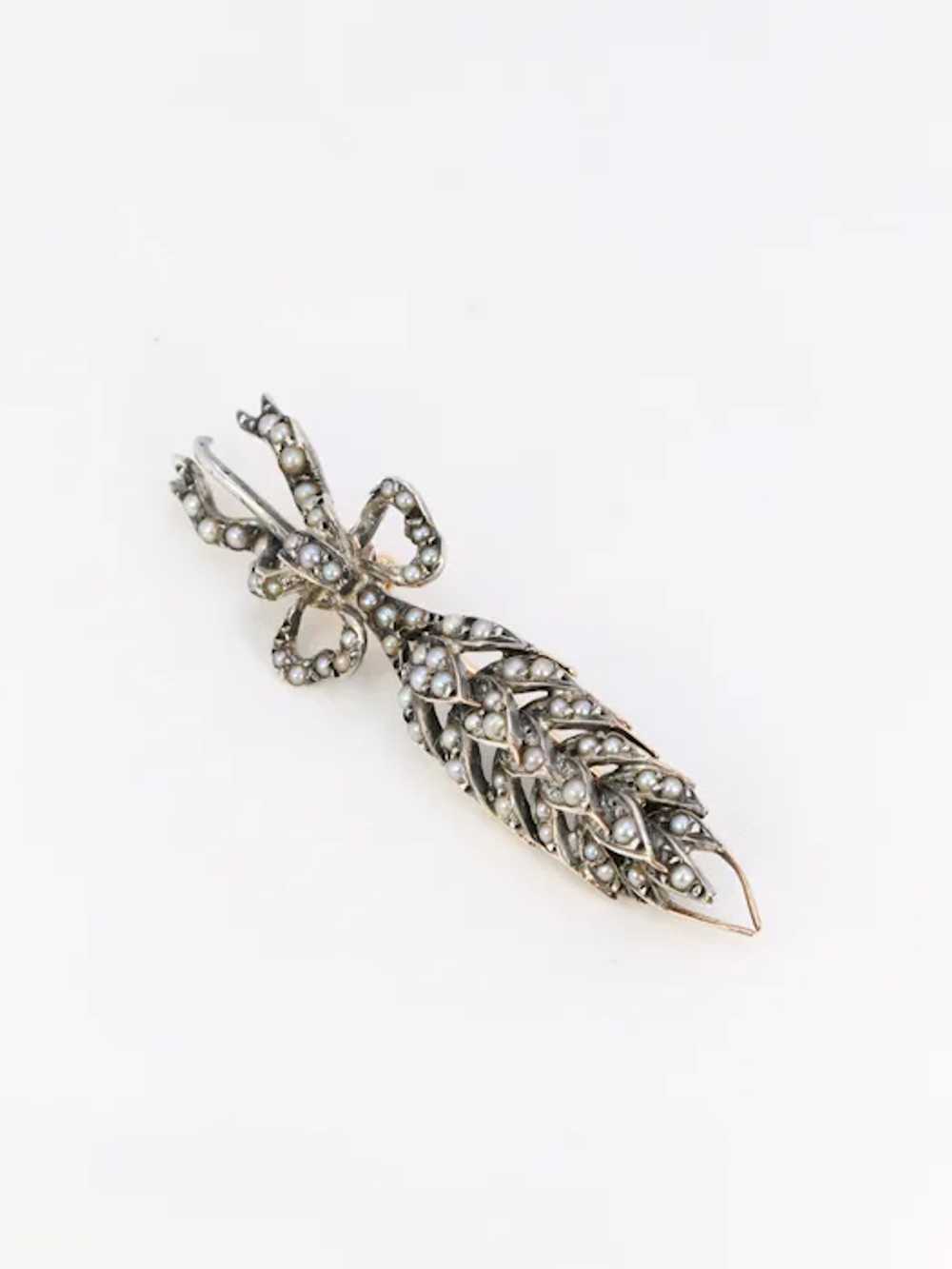 Antique corn brooch in gold, silver and natural p… - image 2
